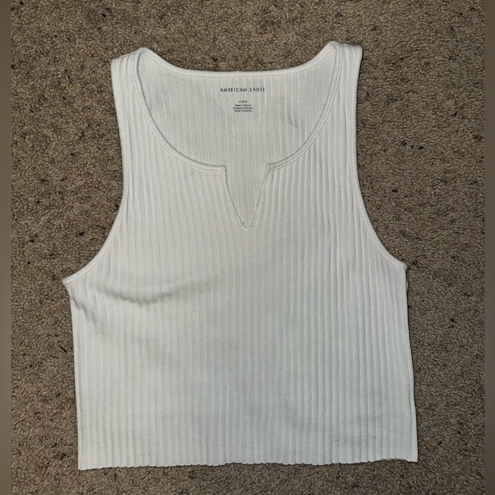 American Eagle Outfitters Ribbed White Tank Top